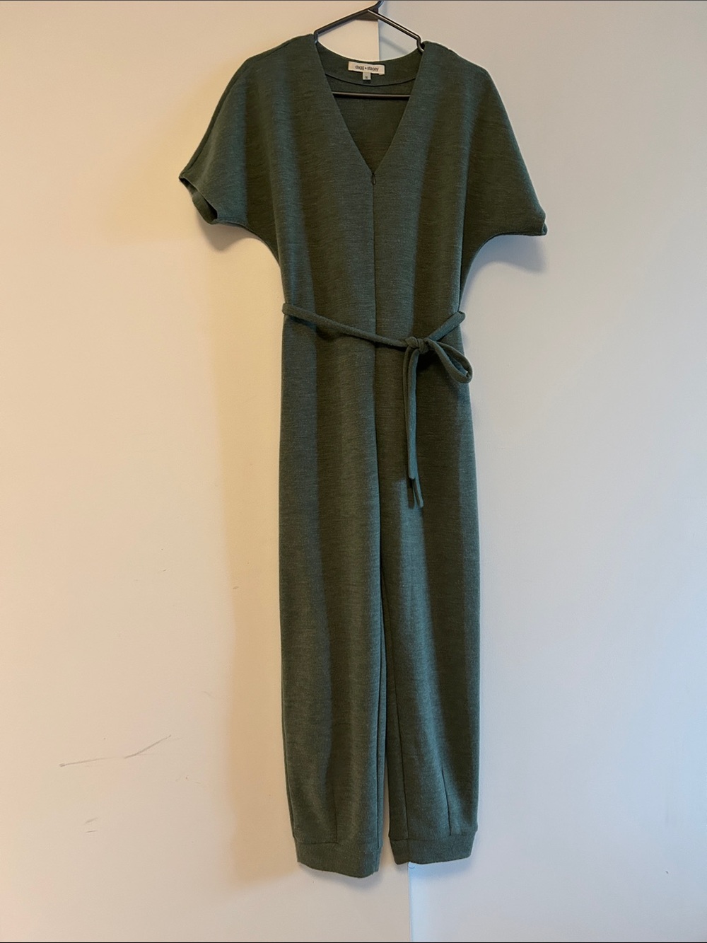 V-Neck Olive Knit Belted Jumpsuit
